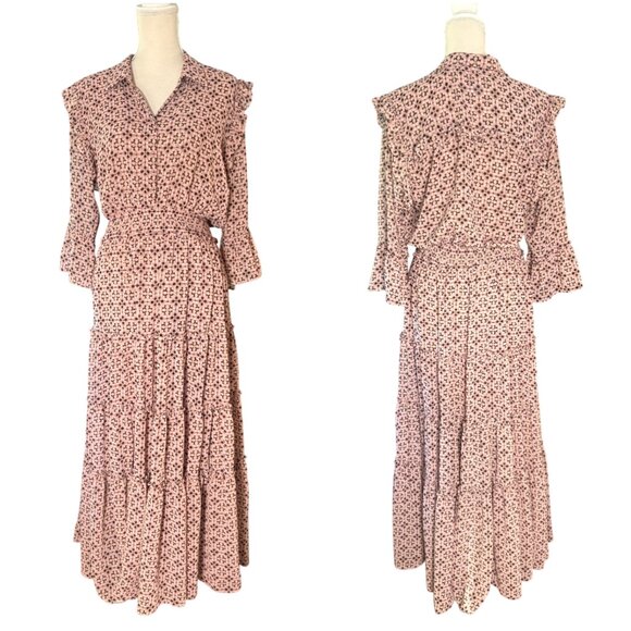 MISA Los Angeles Pamelina Dress L large Warm Winter Tile tiered maxi pink - Picture 3 of 11